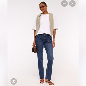 Abercrombie & Fitch Curve Love Mid-Rise Medium Strayed-Hem Straight Leg Jeans